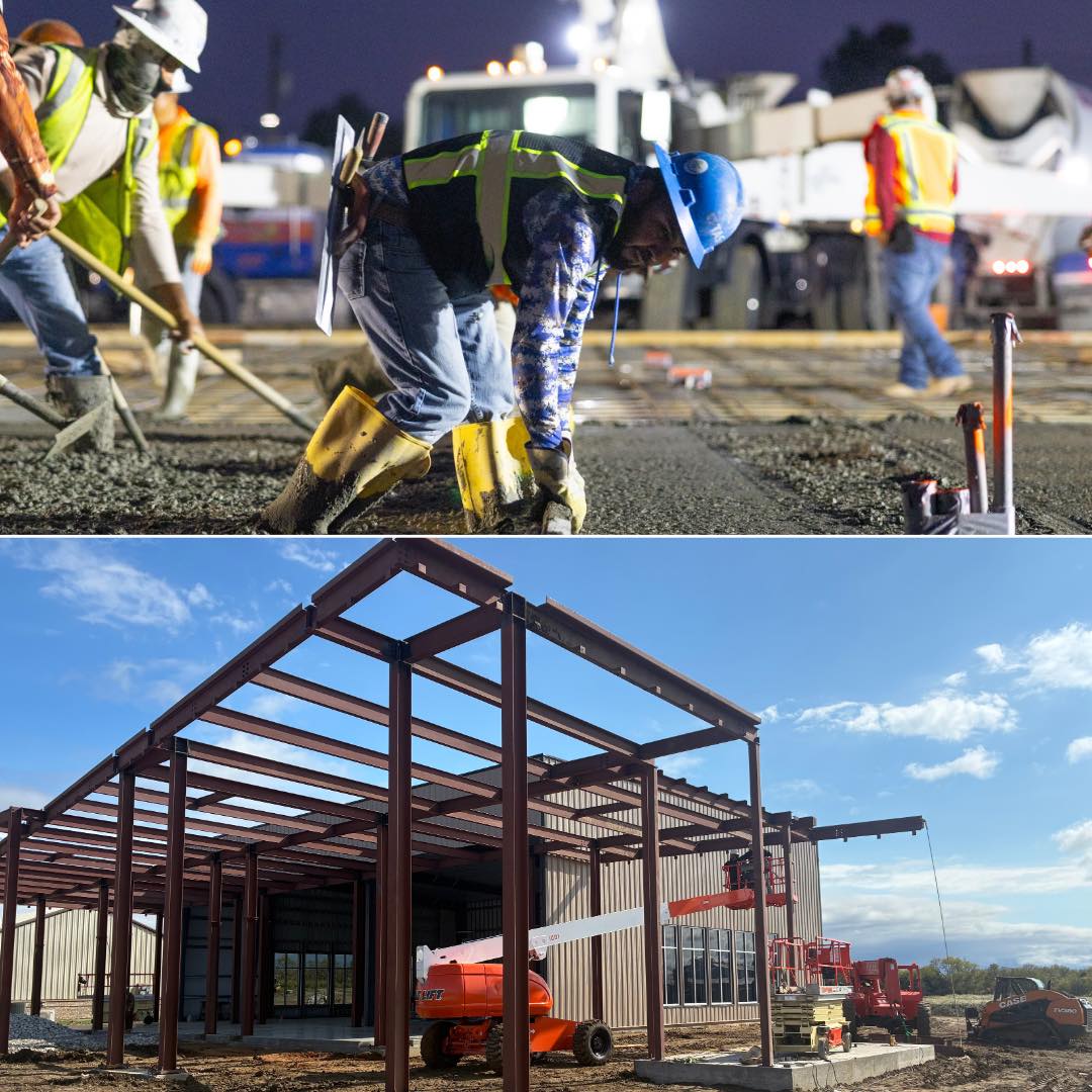 Steel framing of the new church building going up