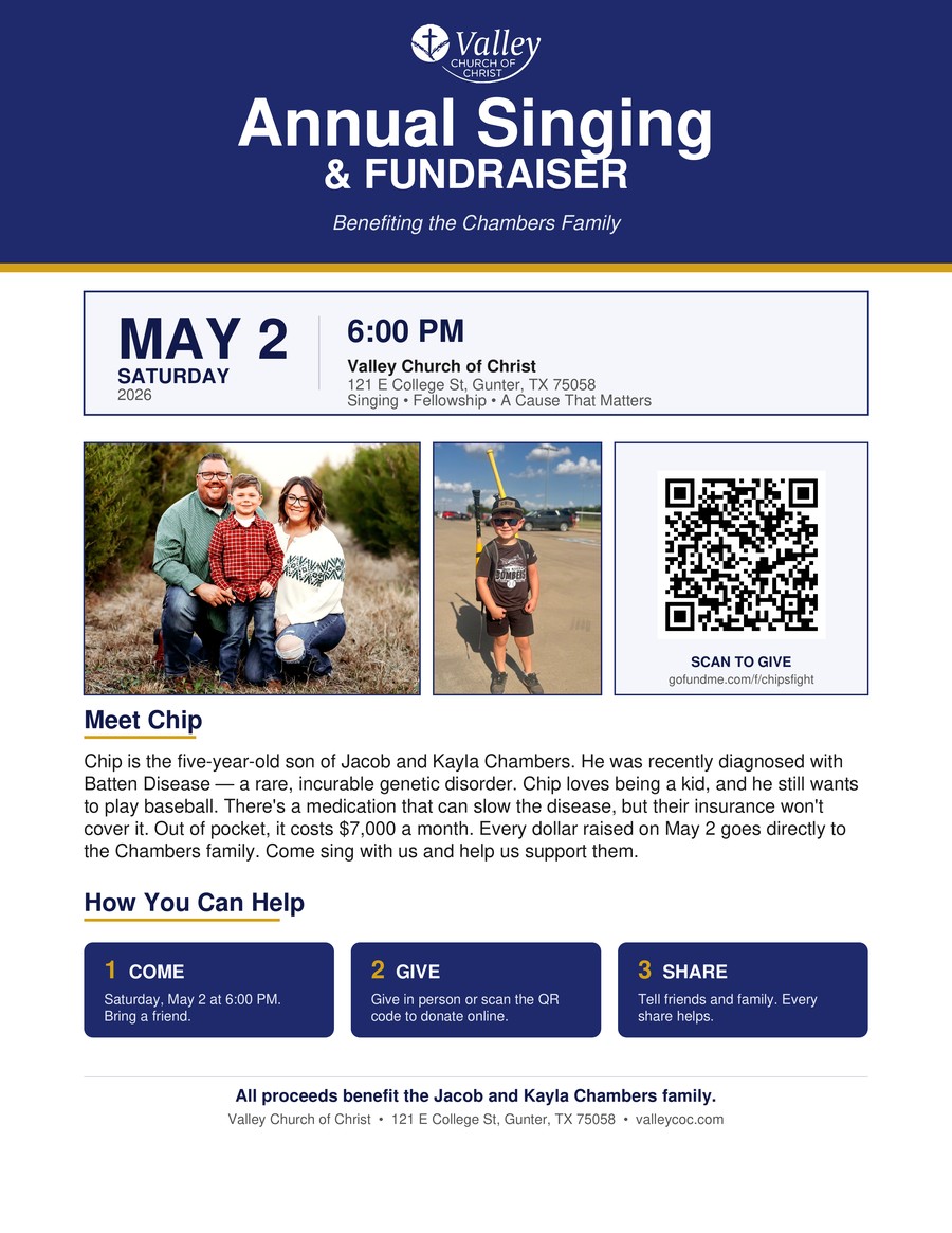 Chambers Family Fundraiser flyer with event details and information about Chip