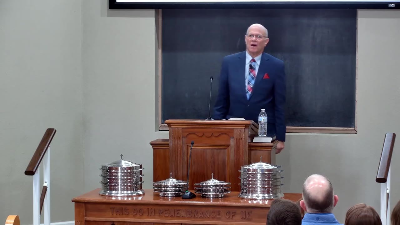 Speaker at the pulpit during a Sunday morning sermon on end times