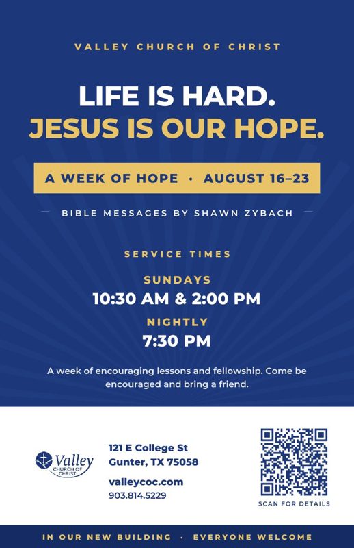 Week of Hope flyer: Life is hard. Jesus is our hope.