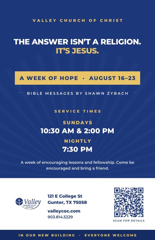 Week of Hope flyer: The answer isn't a religion. It's Jesus.