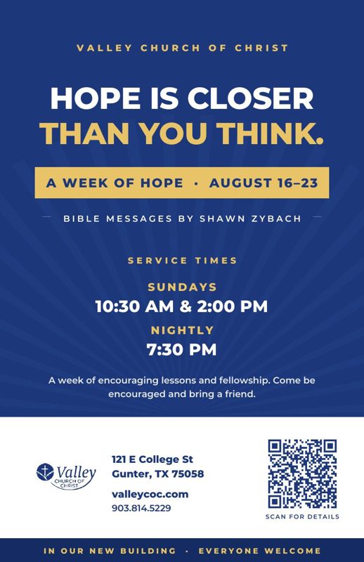 Week of Hope flyer: Hope is closer than you think.
